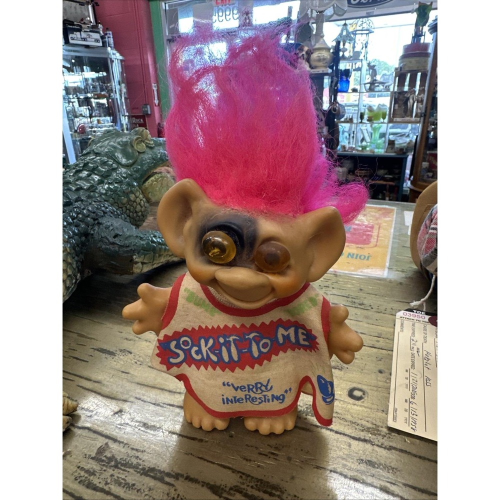 1968 Uneeda Wishnik"Sock-it-to-me" Troll Doll. Laugh-In Black Eye Full Soft Hair